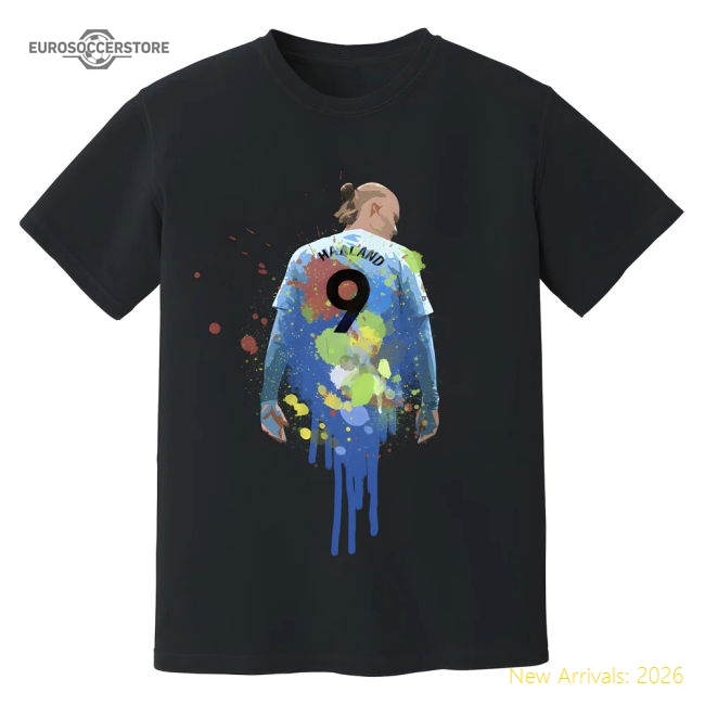 Erling Haaland Man City Art T-Shirt (Black)-Vantage Point Soccer