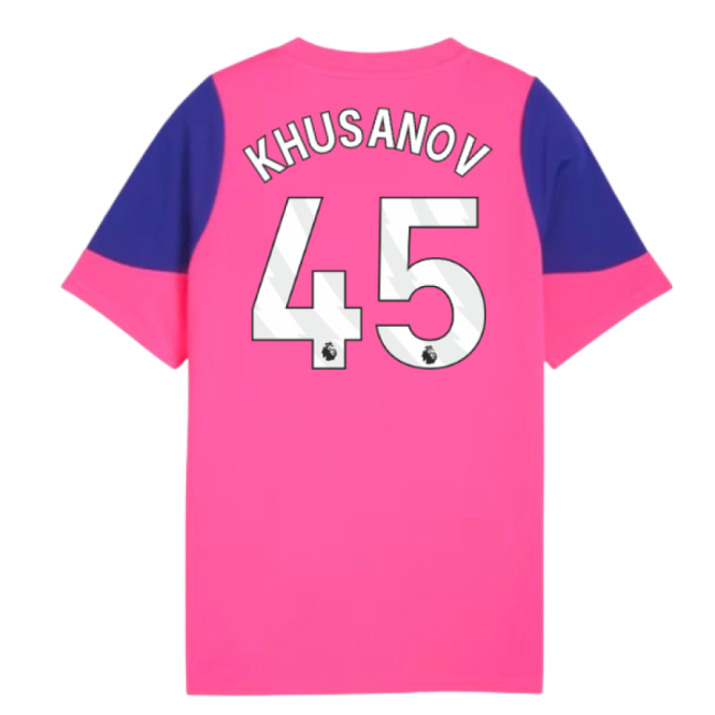 2025-2026 Man City Training Jersey (Fluro Pink) - Kids (Khusanov 45)-Vantage Point Soccer