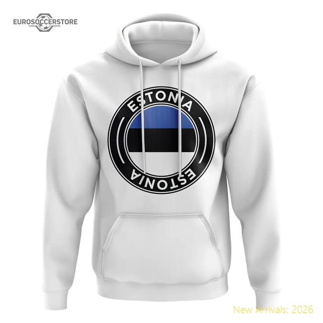 Estonia Football Badge Hoodie (White)-Vantage Point Soccer