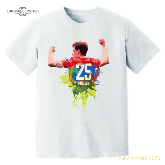 Thomas Muller Bayern Munich Art T-Shirt (White)-Vantage Point Soccer