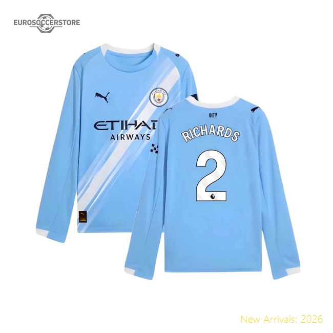2025-2026 Man City Long Sleeve Home Shirt (Kids) (Richards 2)-Vantage Point Soccer