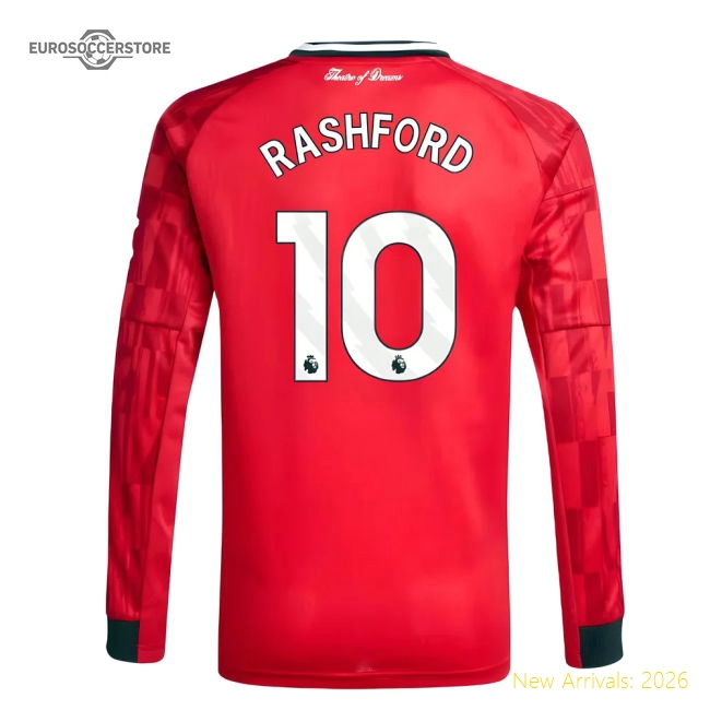 2025-2026 Man Utd Long Sleeve Home Shirt (Kids) (Rashford 10)-Vantage Point Soccer