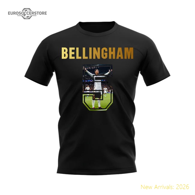 Jude Bellingham Name And Number Real Madrid T-Shirt (Black)-Vantage Point Soccer