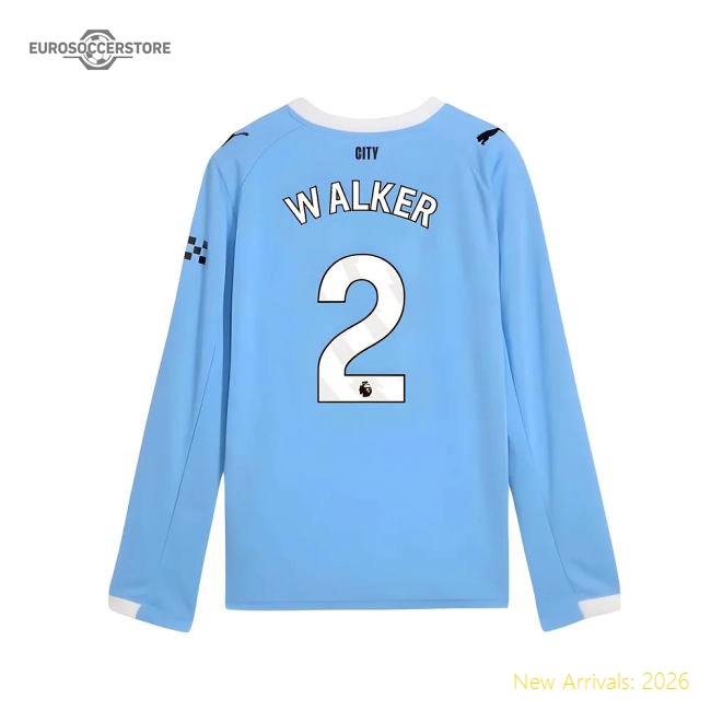 2025-2026 Man City Long Sleeve Home Shirt (Kids) (Walker 2)-Vantage Point Soccer