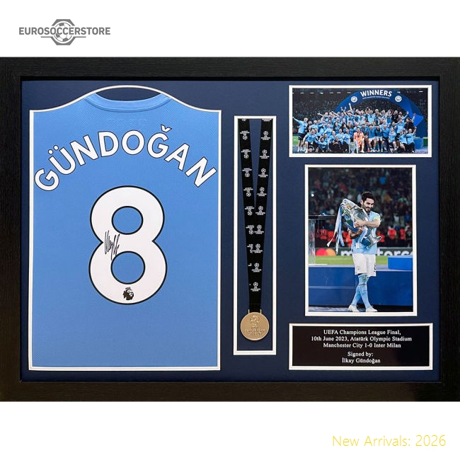 Manchester City FC Gundogan Signed Shirt & Medal (Framed)-Vantage Point Soccer