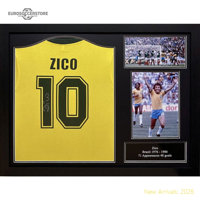 Brasil 1982 Zico Signed Shirt (Framed)-Vantage Point Soccer