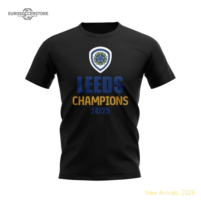 Leeds United 2024-25 Champions T-Shirt (Black)-Vantage Point Soccer