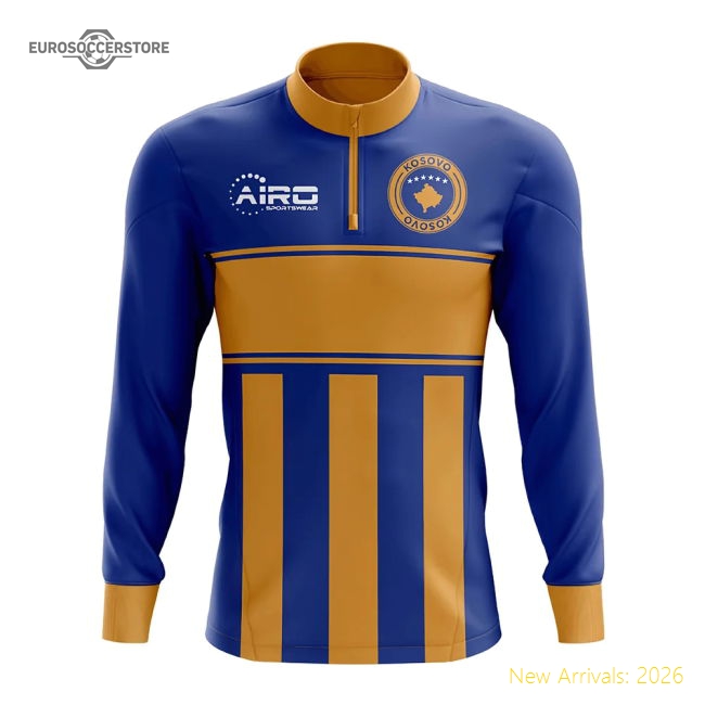 Kosovo Concept Football Half Zip Midlayer Top (Blue-Orange)-Vantage Point Soccer