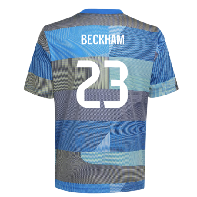 2025-2026 Real Madrid Pre-Match Shirt (Blue) - Kids (Beckham 23)-Vantage Point Soccer