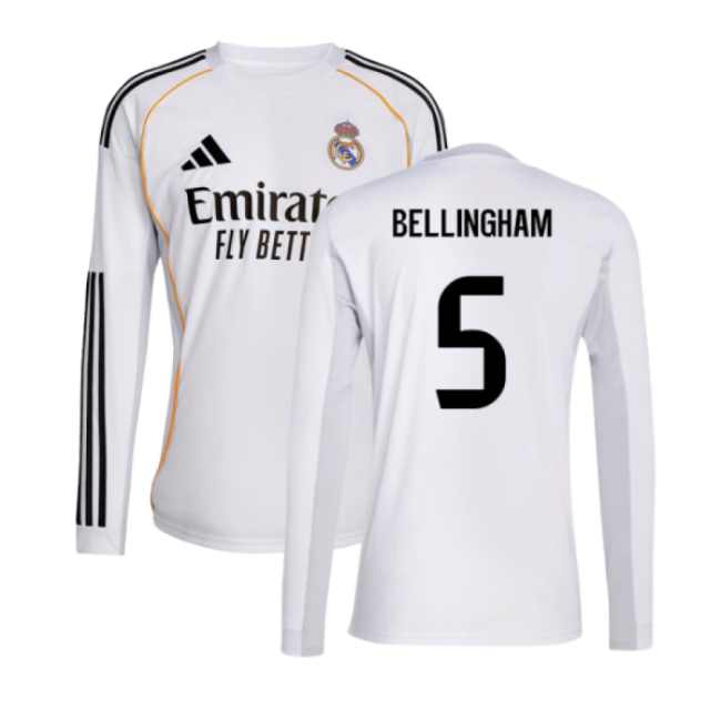 2025-2026 Real Madrid Long Sleeve Home Shirt (Bellingham 5)-Vantage Point Soccer