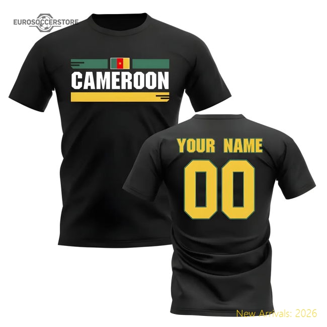 Personalised Cameroon Fan Football T-Shirt (black)-Vantage Point Soccer