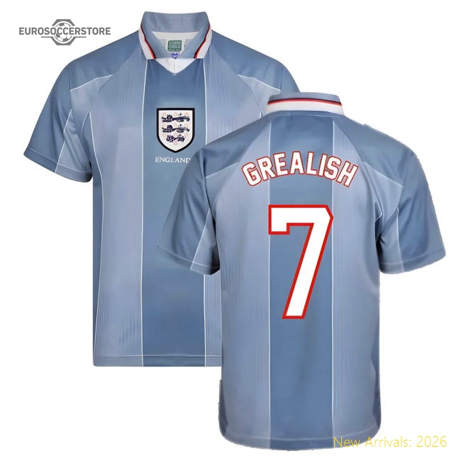 Score Draw England 1996 Away Euro Championship Retro Football Shirt (Grealish 7)-Vantage Point Soccer
