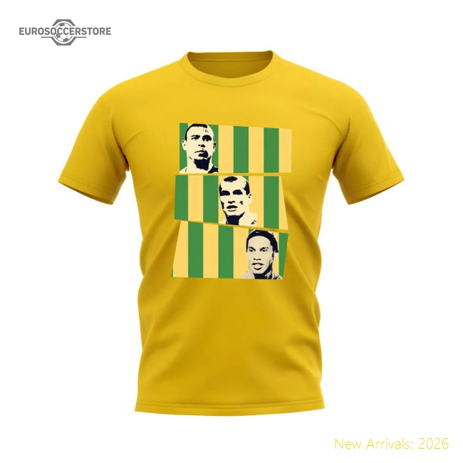 Ronaldo Rivaldo Ronaldinho Brazil Trio T-Shirt (Yellow)-Vantage Point Soccer