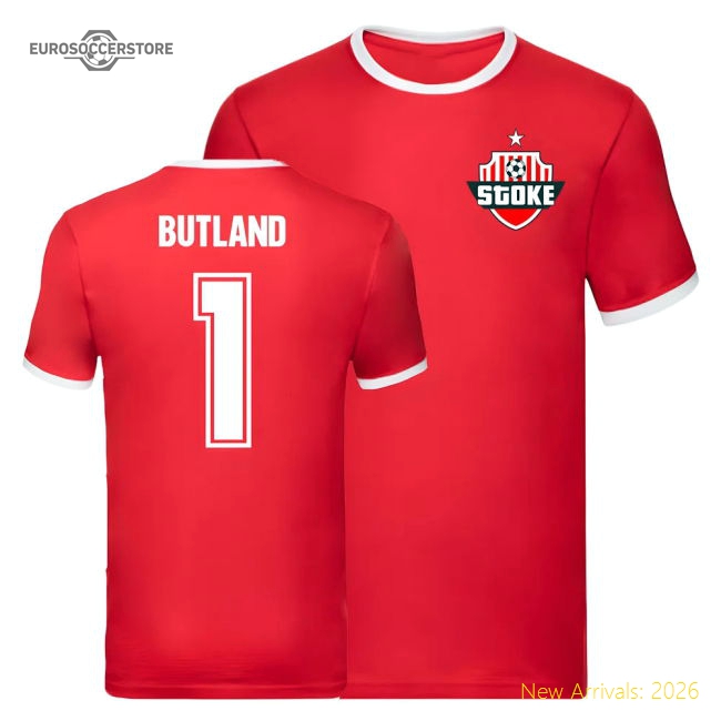 Jack Butland Stoke City Liverpool Ringer Tee (Red)-Vantage Point Soccer