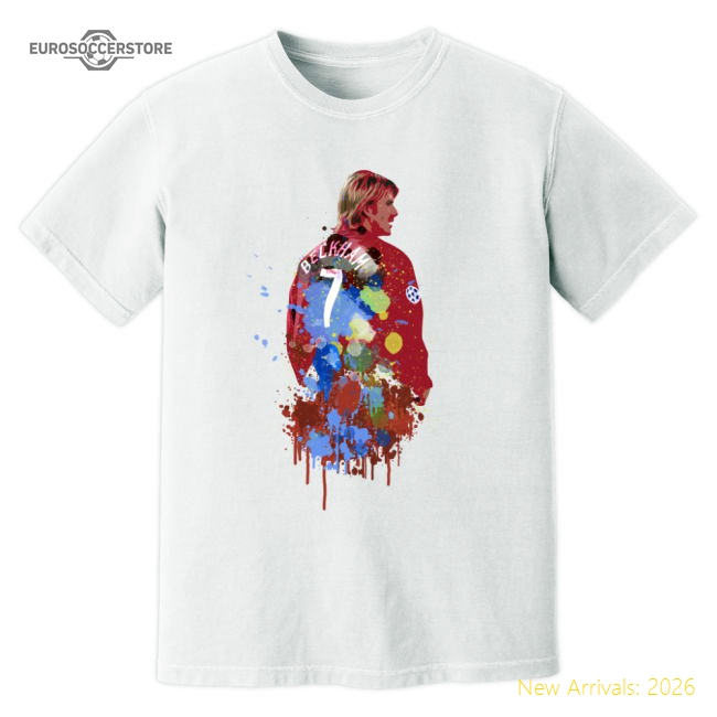 David Beckham Man United Art T-Shirt (White)-Vantage Point Soccer