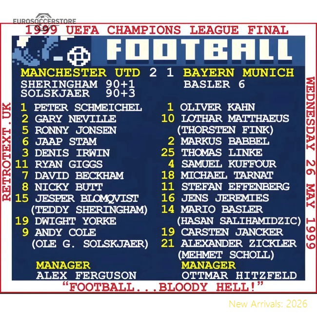 1999 Champions League Final (Man United) Retrotext T-Shirt-Vantage Point Soccer
