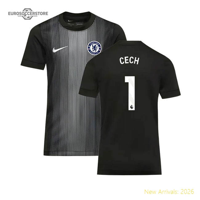 2025-2026 Chelsea Home Goalkeeper Shirt (Black) - Kids (Cech 1)-Vantage Point Soccer