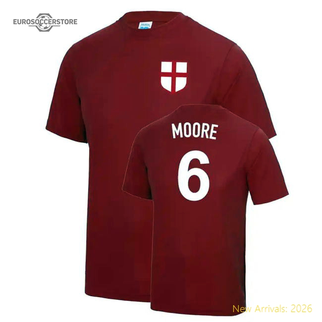 Bobby Moore 1966 England Fancy Dress Football T Shirt - Red-Vantage Point Soccer