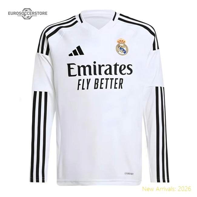 2024-2025 Real Madrid Long Sleeve Home Shirt (Kids)-Vantage Point Soccer