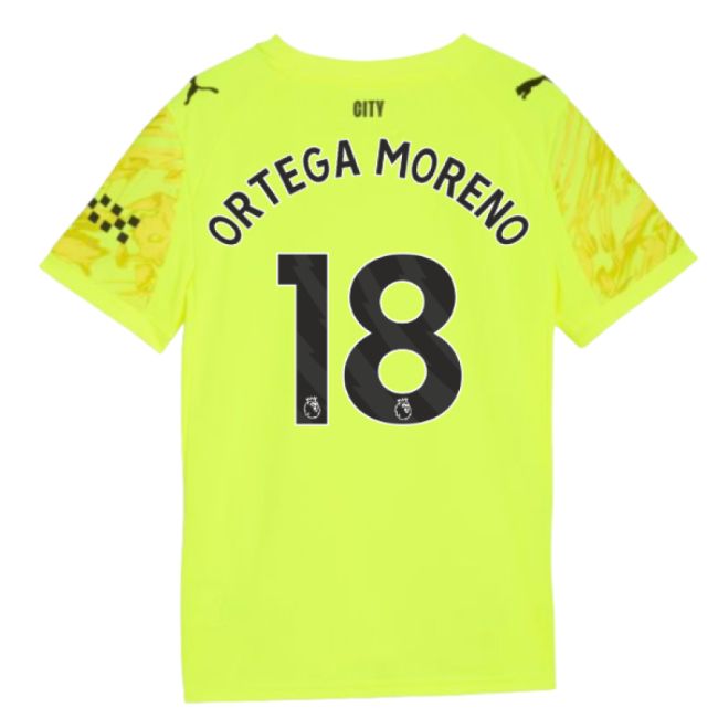2025-2026 Man City Goalkeeper Third Shirt (Yellow) - Kids (Ortega Moreno 18)-Vantage Point Soccer