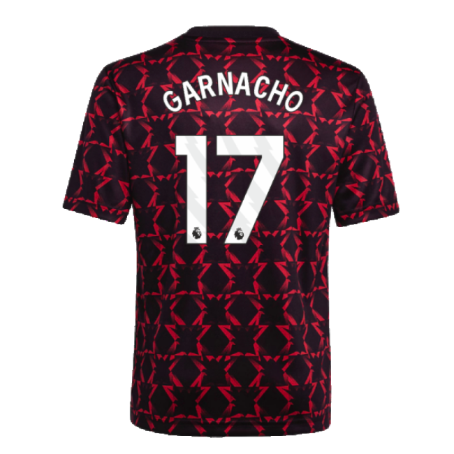2024-2025 Man Utd Pre-Match Shirt (Black) - Kids (Garnacho 17)-Vantage Point Soccer