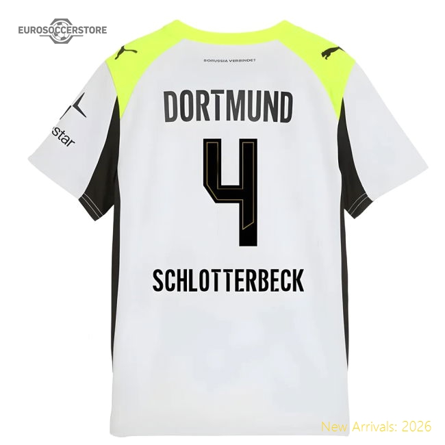 2025-2026 Borussia Dortmund Away Shirt (Kids) (Schlotterbeck 4)-Vantage Point Soccer