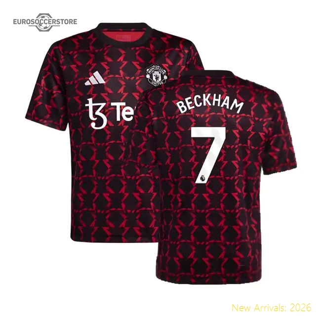 2024-2025 Man Utd Pre-Match Shirt (Black) - Kids (Beckham 7)-Vantage Point Soccer