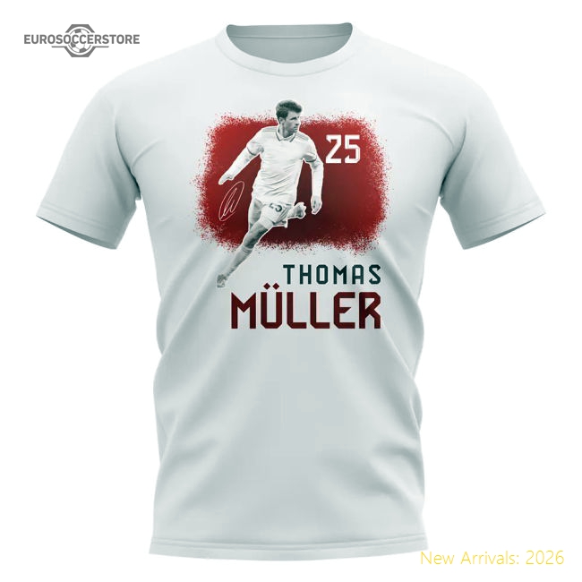 Thomas Muller 25 Bayern Munich Signature T-Shirt (White)-Vantage Point Soccer
