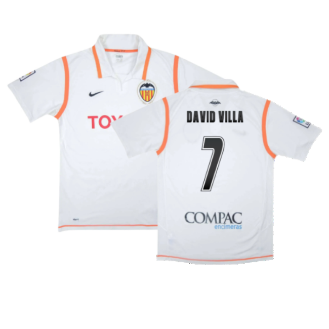 Valencia 2007-08 Home Shirt ((Excellent) S) (David Villa 7)-Vantage Point Soccer