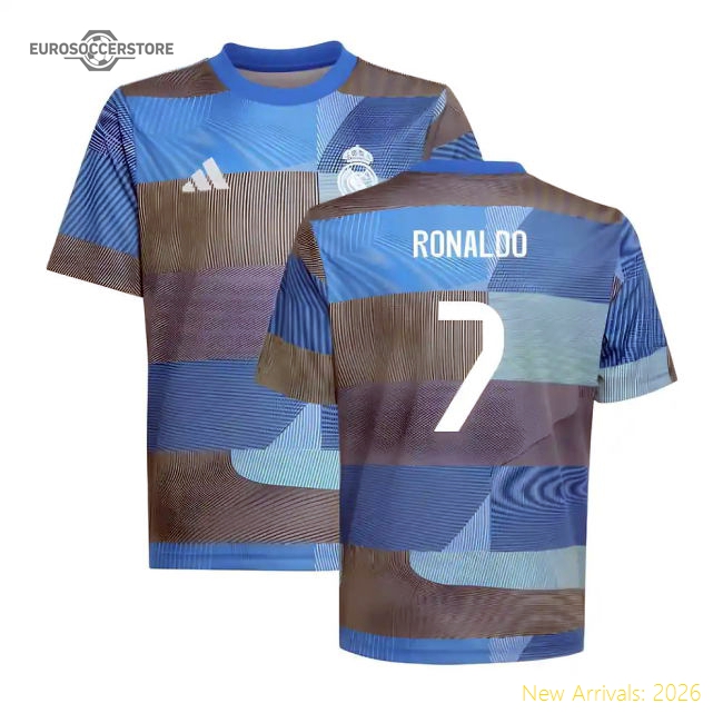 2025-2026 Real Madrid Pre-Match Shirt (Blue) - Kids (Ronaldo 7)-Vantage Point Soccer