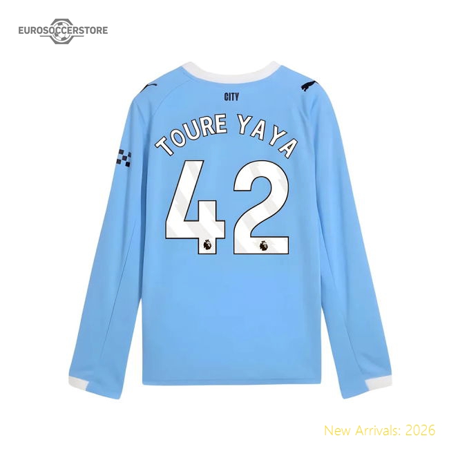2025-2026 Man City Long Sleeve Home Shirt (Kids) (Toure Yaya 42)-Vantage Point Soccer