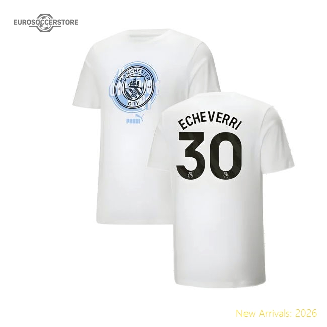 2024-2025 Man City ftblCulture Tee (White) (Echeverri 30)-Vantage Point Soccer
