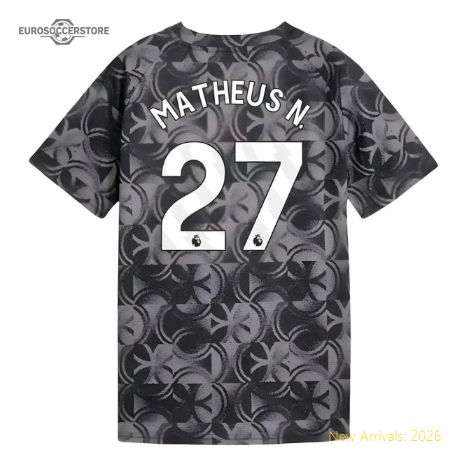 2025-2026 Man City Warm Up Jersey (Black) - Kids (Matheus N. 27)-Vantage Point Soccer