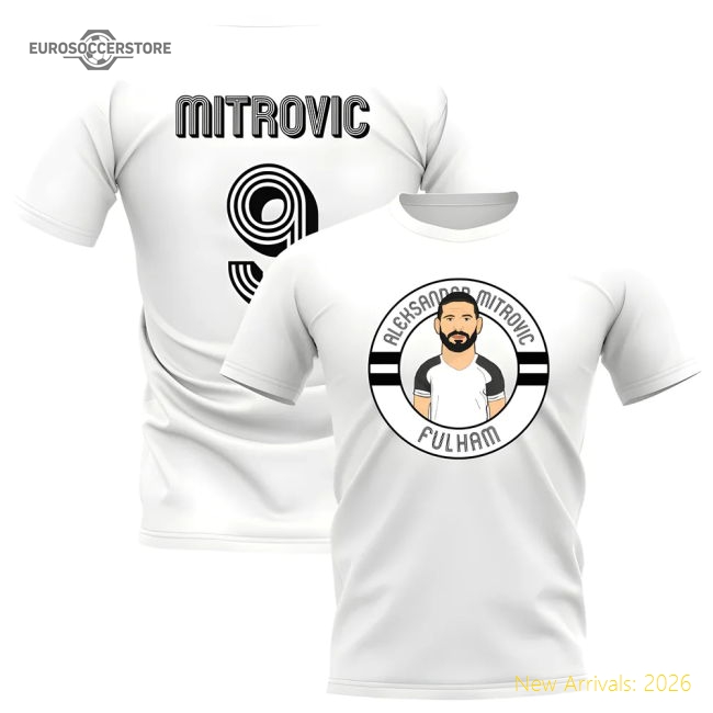 Aleksandar Mitrovic Fulham Illustration T-Shirt (White)-Vantage Point Soccer