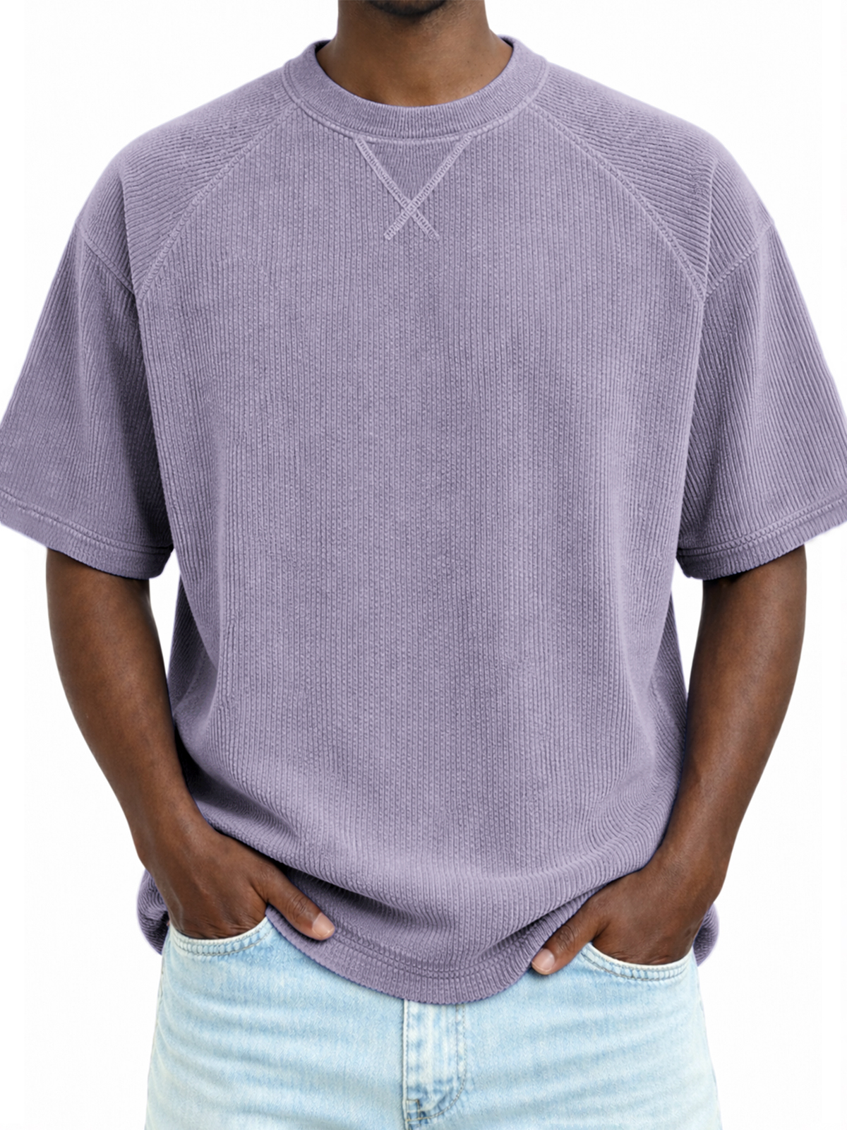 Classic Stitch Corduroy T-Shirt Raglan Sleeve Casual Tee