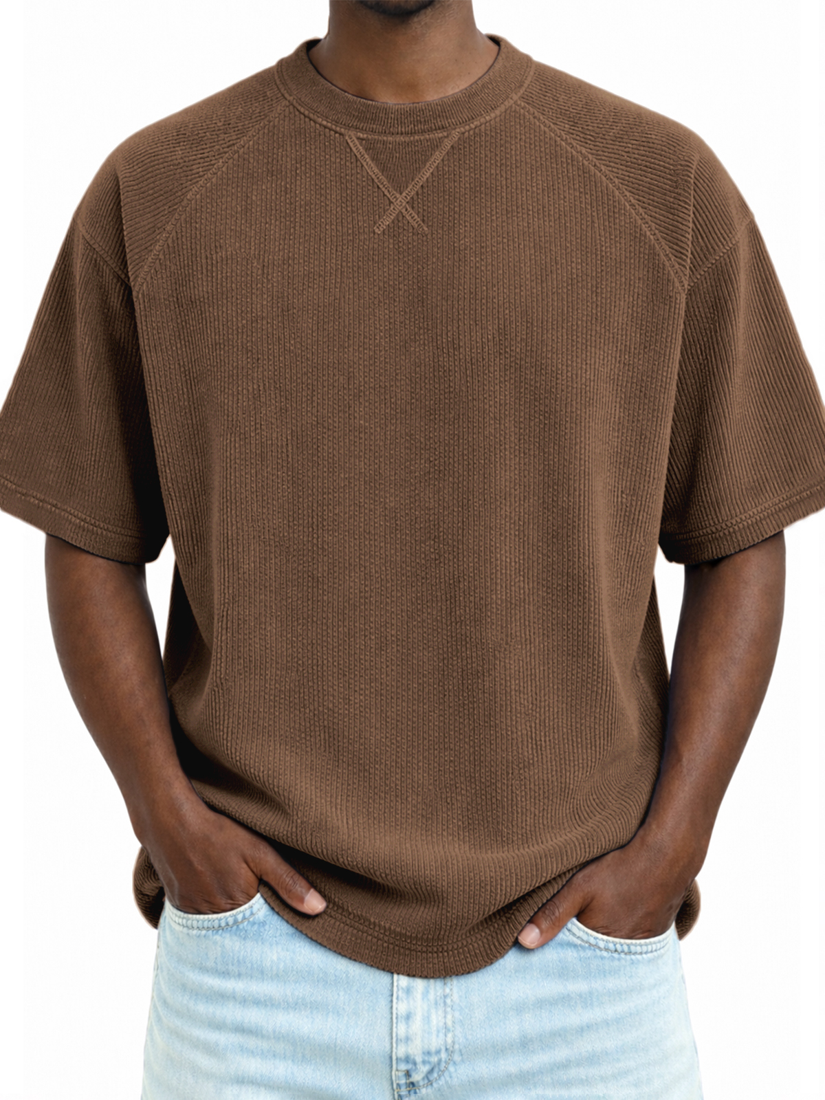 Classic Stitch Corduroy T-Shirt Raglan Sleeve Casual Tee