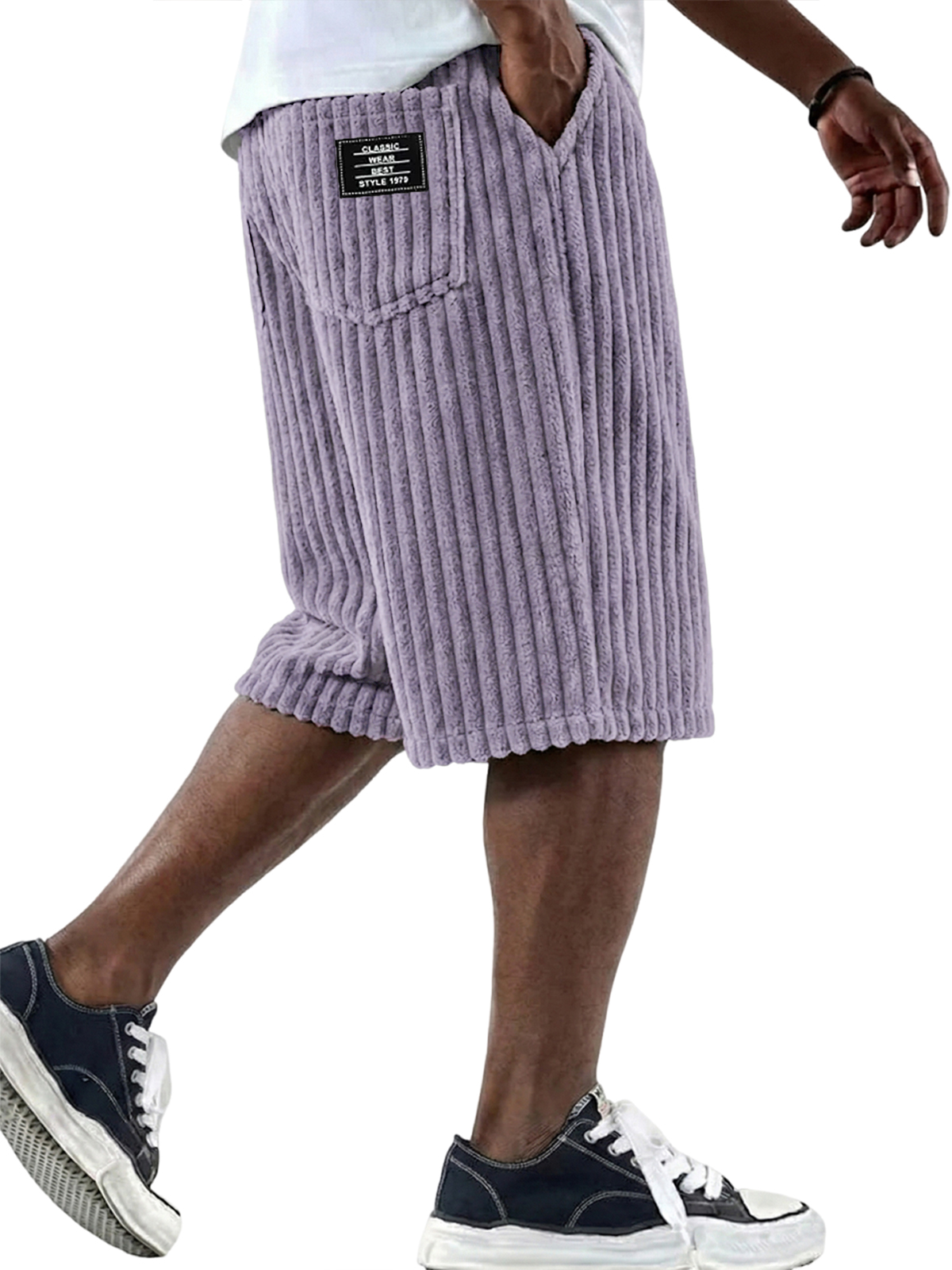 Stylish Corduroy Comfort Shorts with Embroidery Design