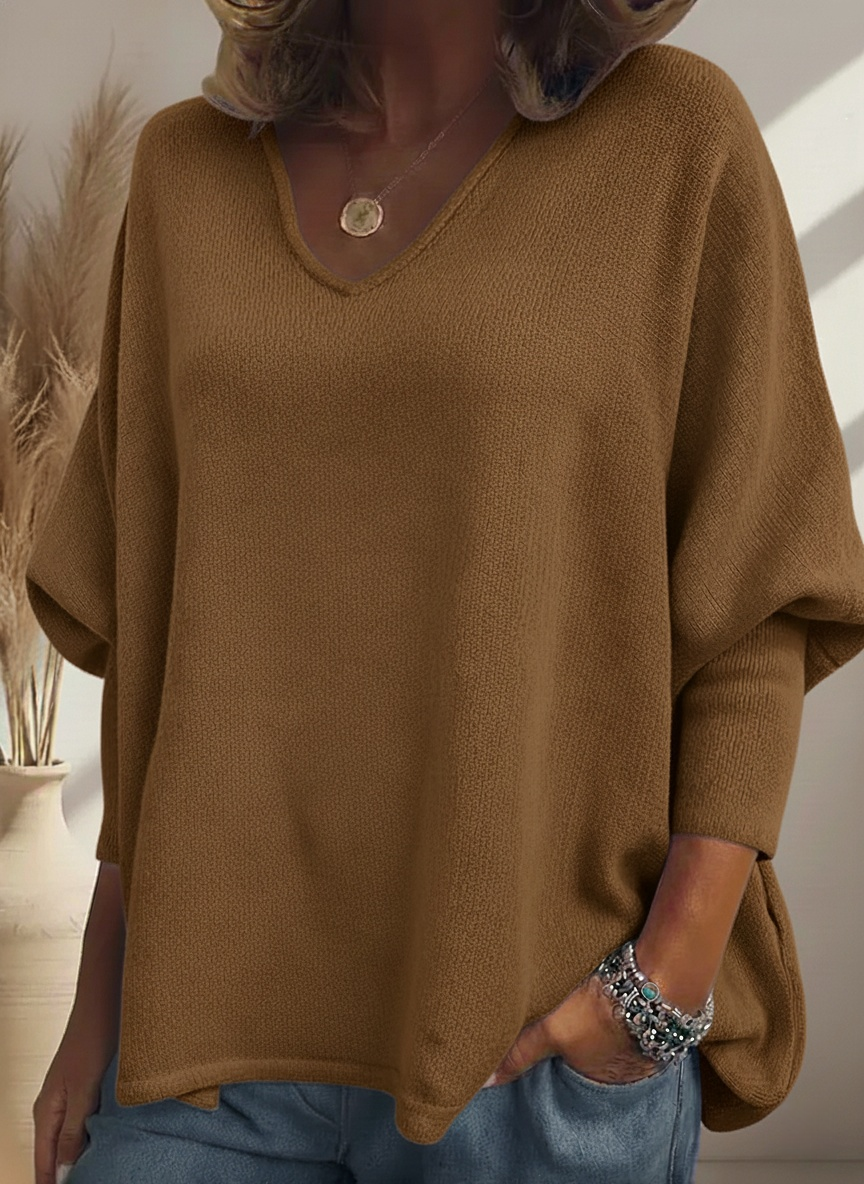 CLEARANCE SALE🔥Cozy Batwing Sleeve V-neck Knit Pullover