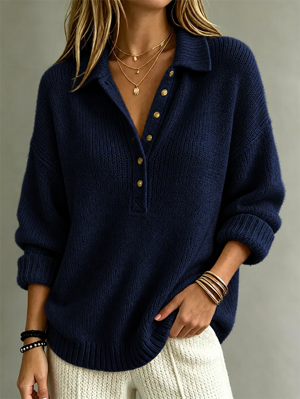 CLEARANCE SALE🔥Women's Polo-Collar Button-Front Knit Sweater