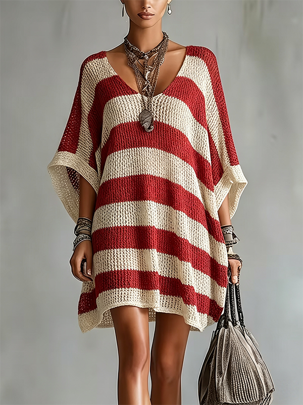 CLEARANCE SALE🔥Women's Striped Crochet Knit Mini Dress