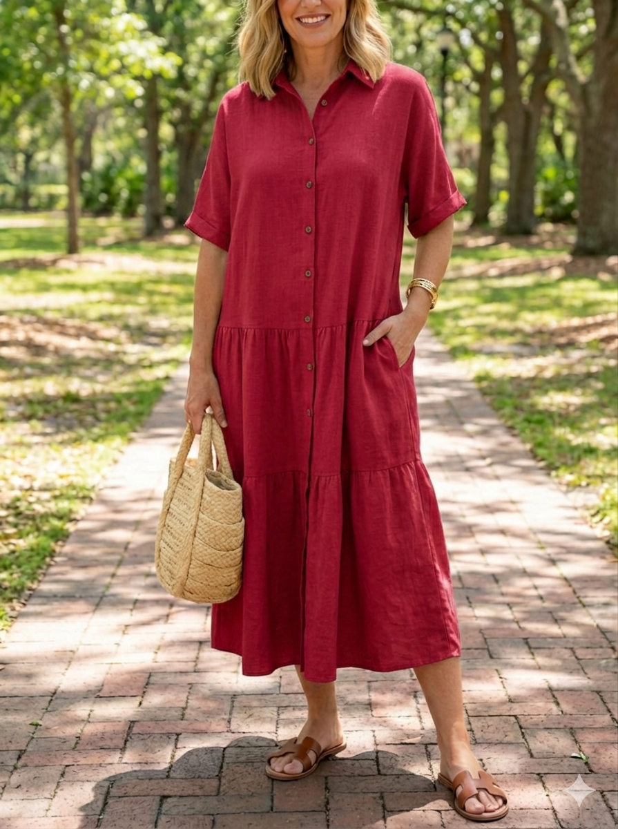 New Arrivals 🔥 Women's Comfortable Lapel Button Loose Linen and Cotton Dress