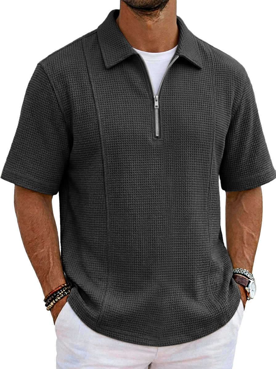 Men's Casual Waffle Lapel Short Sleeve Polo Shirt