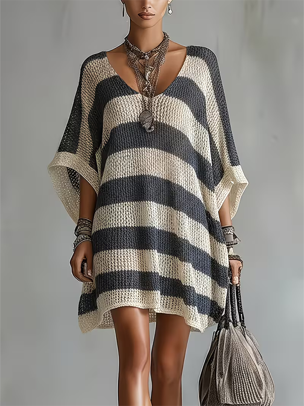 CLEARANCE SALE🔥Women's Striped Crochet Knit Mini Dress