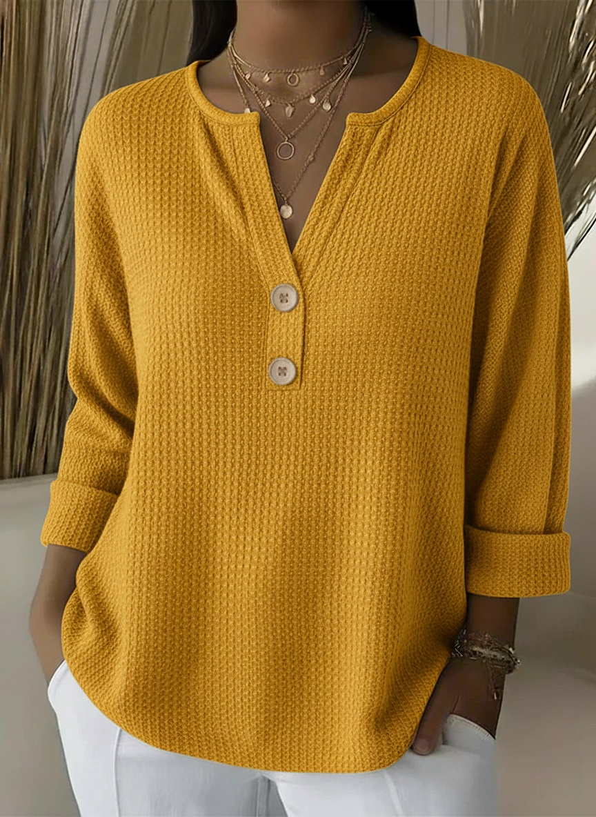 CLEARANCE SALE🔥Classic V-neck Button-down Waffle Sweater