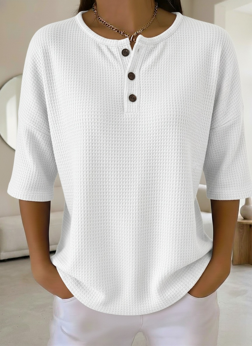 New Arrivals🔥Women's Casual Waffle Henry Collar 4/3 Sleeves T-shirt