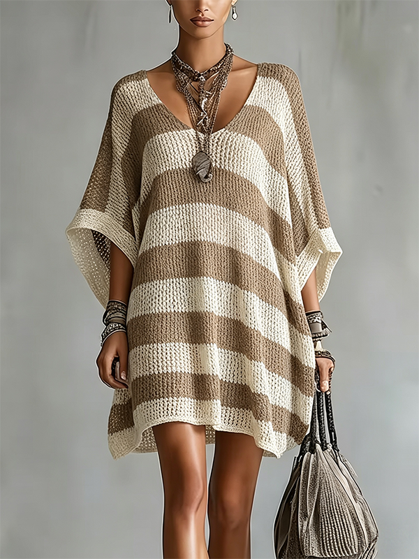 CLEARANCE SALE🔥Women's Striped Crochet Knit Mini Dress