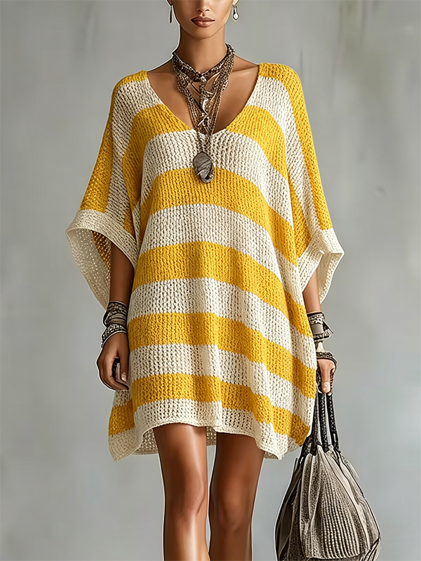 CLEARANCE SALE🔥Women's Striped Crochet Knit Mini Dress