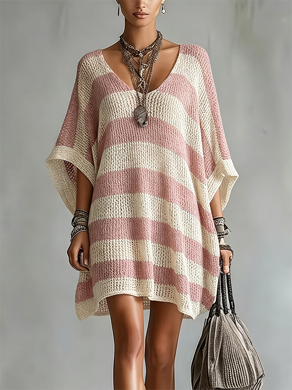 CLEARANCE SALE🔥Women's Striped Crochet Knit Mini Dress