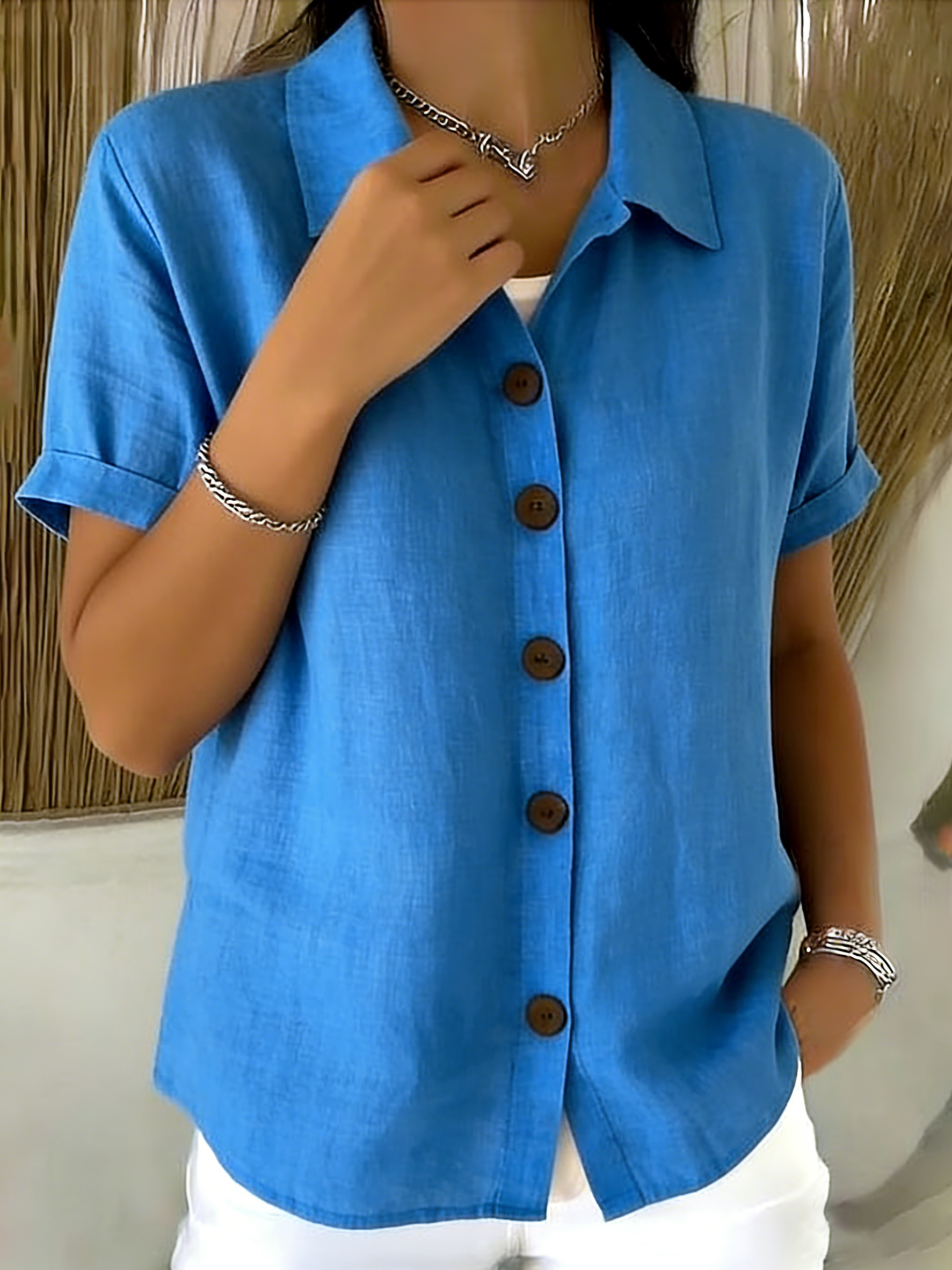 New Arrivals🔥Casual Cozy Basic Button-up Linen-cotton Short-sleeved Shirt