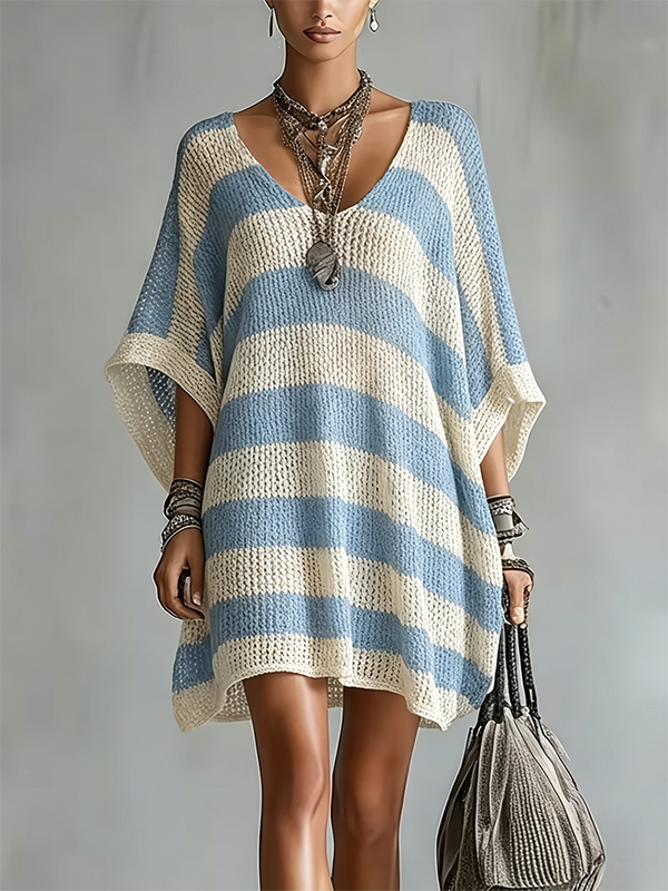 CLEARANCE SALE🔥Women's Striped Crochet Knit Mini Dress